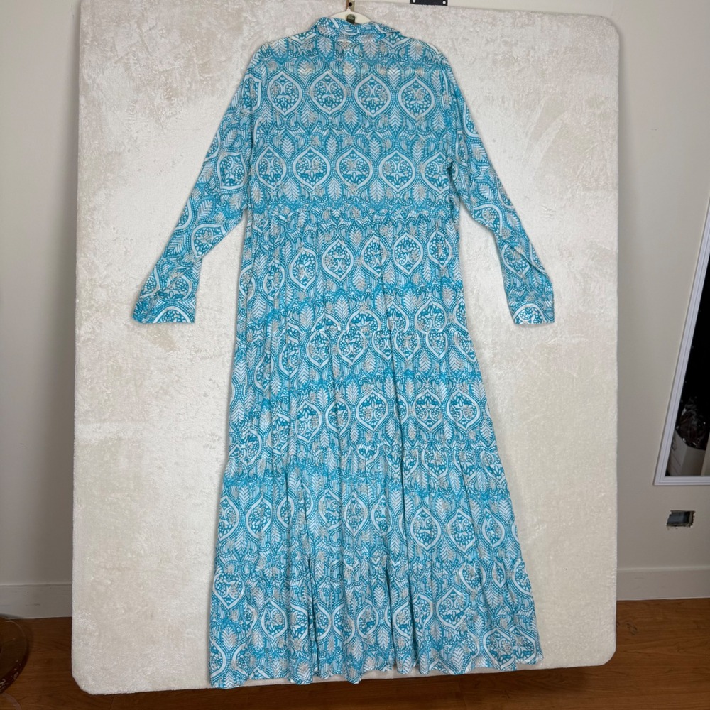 Antica Sartoria Giacomo Cinque Cotton Tile Maxi Dress Mediterranean Resort Boho - Picture 2 of 7